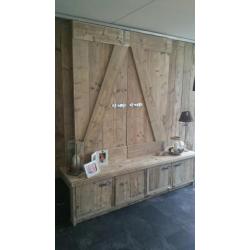 Steigerhouten audiomeubel tv meubel met schuifdeuren