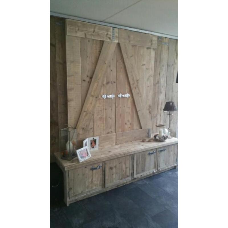 Steigerhouten audiomeubel tv meubel met schuifdeuren