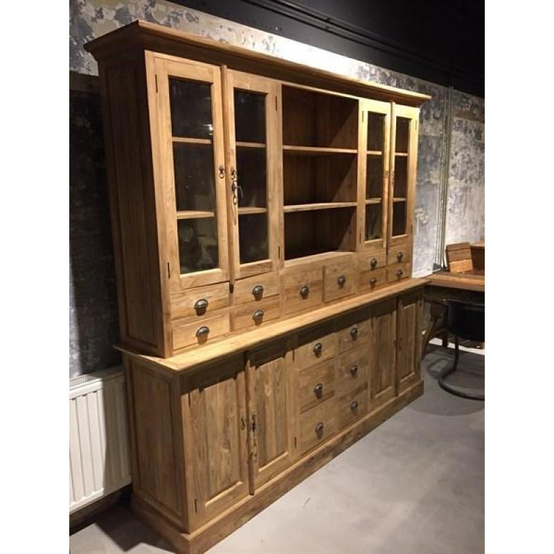 Kast TEAK buffetkast vitrinekast 230 cm VOORRAAD € 1699