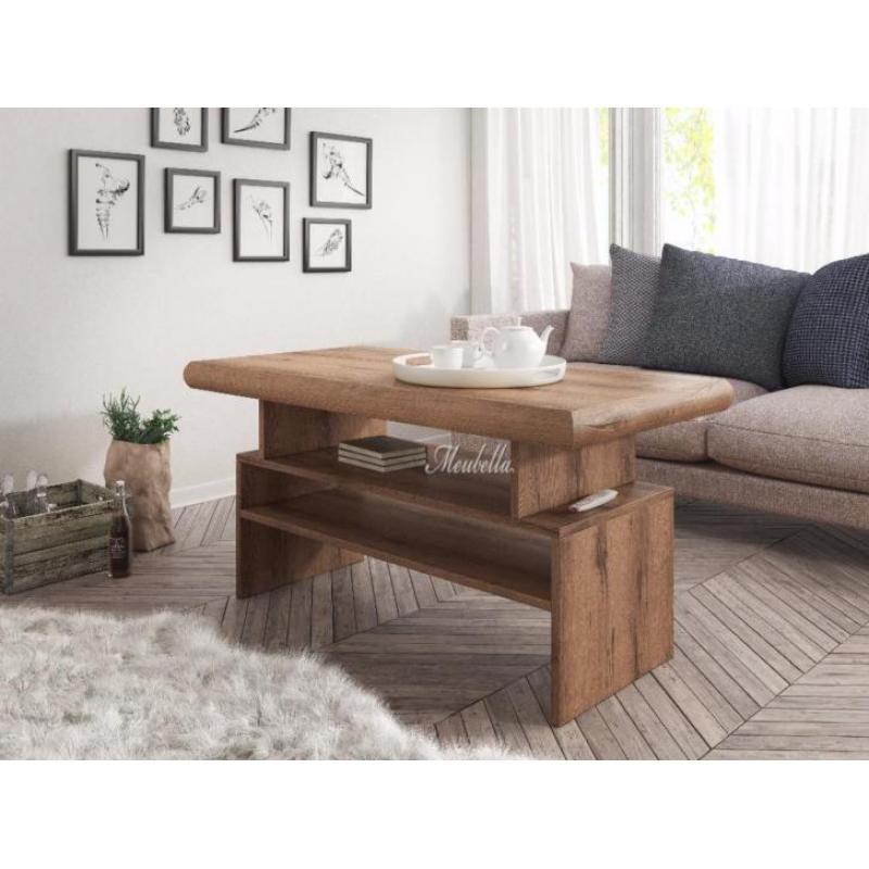 Landelijke salontafel Crown wit /eiken 125cm breed 60cm hoog