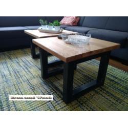 Robuuste industriele salontafels op maat , staal en oud hout