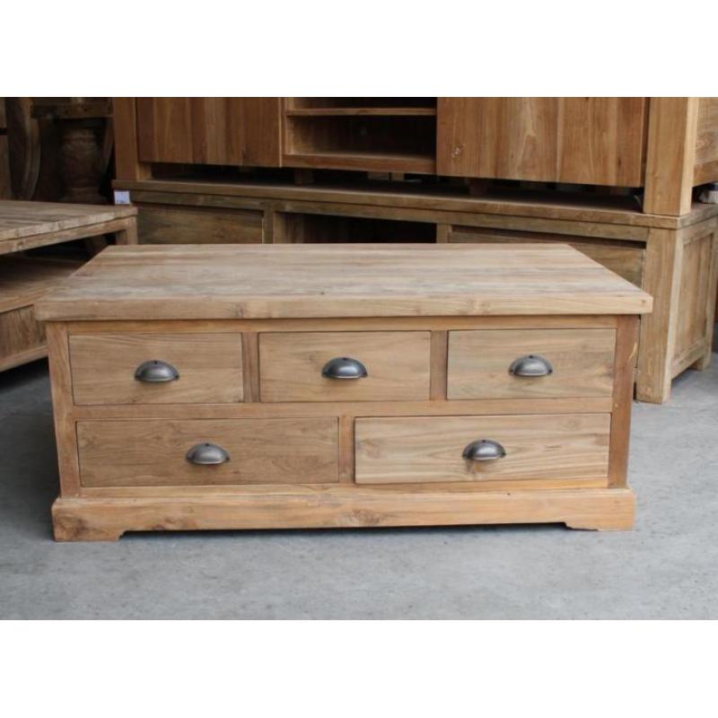 Teak salontafel 120x80cm met 6 laden: Indoteak