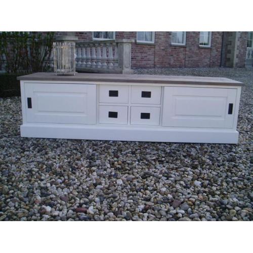 Tv meubel Lisa wit met vergrijsd bovenblad 180cm 9005