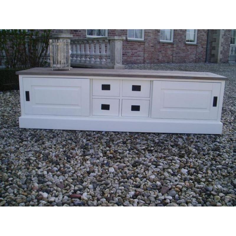 Tv meubel Lisa wit met vergrijsd bovenblad 180cm 9005