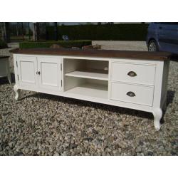 Tv-meubel Jasmijn wit/ teakhouten bovenblad 160cm /9044/