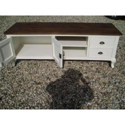 Tv-meubel Jasmijn wit/ teakhouten bovenblad 160cm /9044/