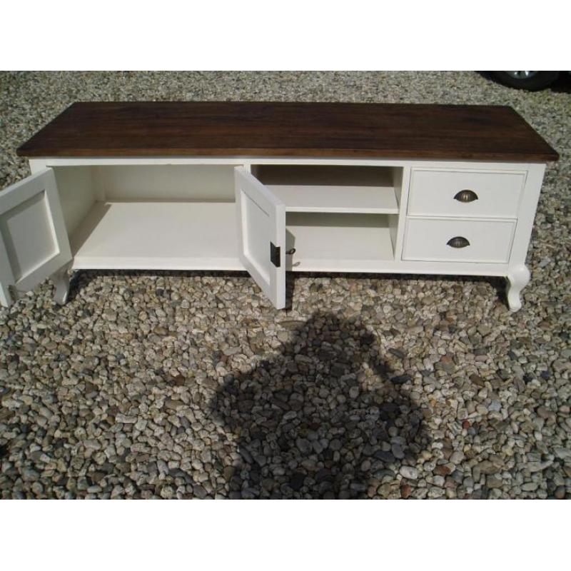 Tv-meubel Jasmijn wit/ teakhouten bovenblad 160cm /9044/