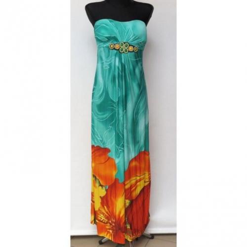 Lange strapless jurk met prachtig bloemmotief.