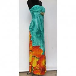 Lange strapless jurk met prachtig bloemmotief.