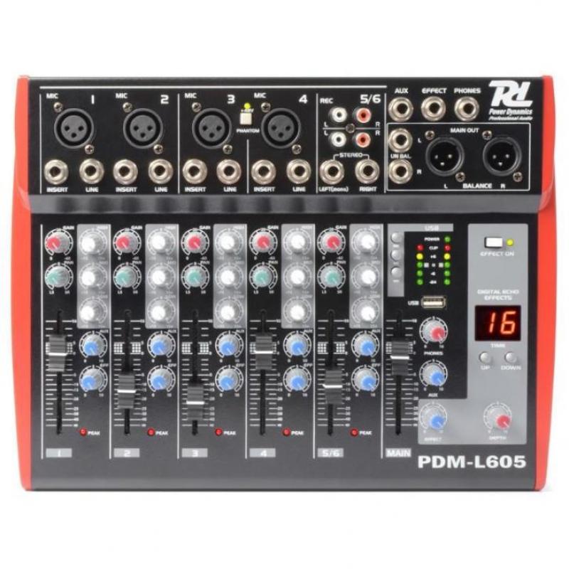 Power Dynamics PDM-L605 Muziek Mixer 6-Kanaals MP3
