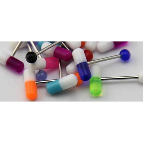 partij 10 tongpiercings pil/capsule, nieuw