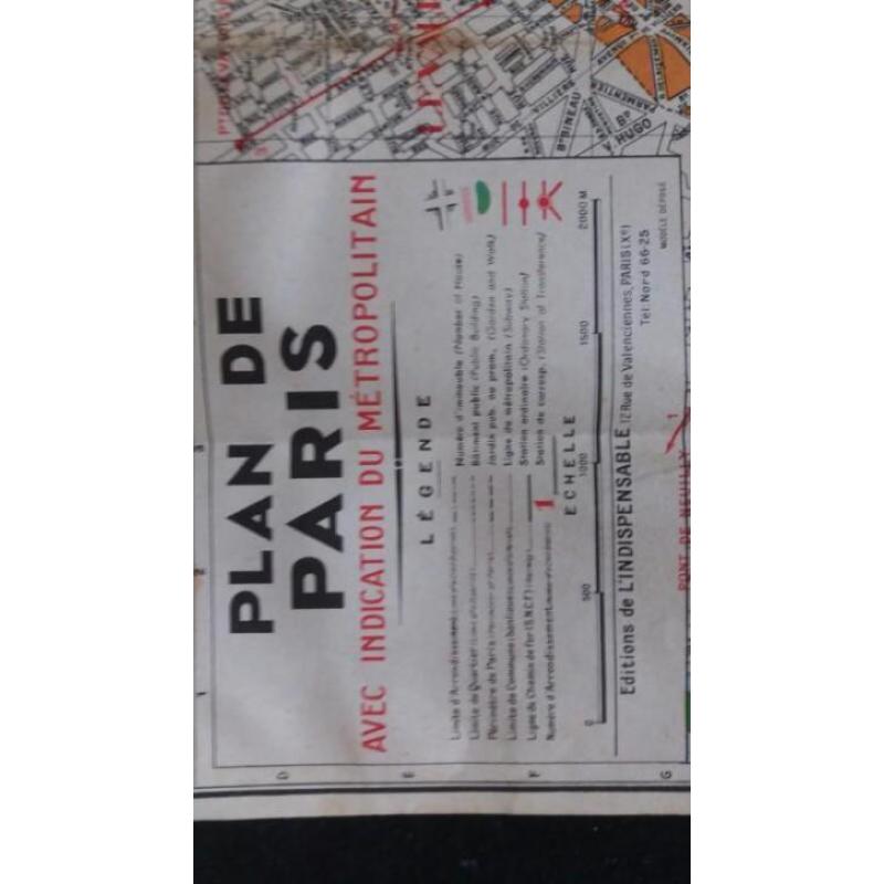 Oude landkaart Parijs jaren 50
