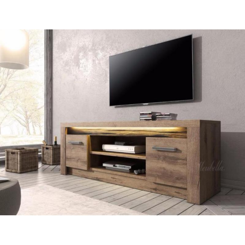 TV-Meubel Invido met verlichting in eiken van hout 137 cm!