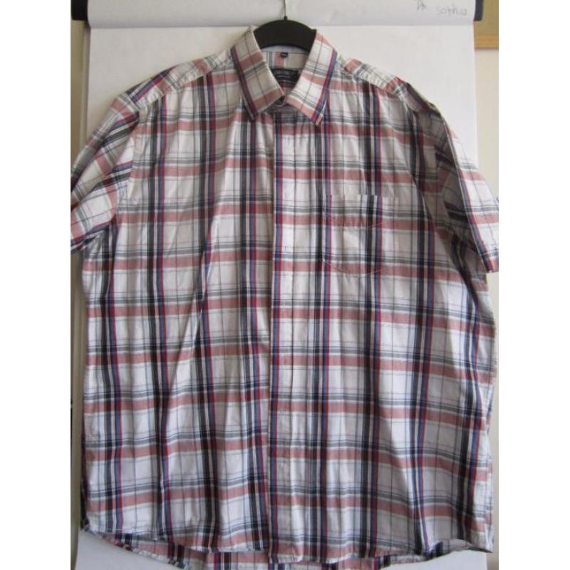 Katoenen overhemd geblokt rood/zwart/blauw/wit mt XXL