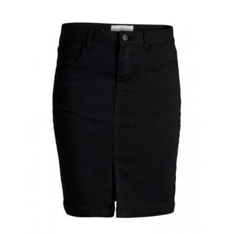 Nieuw! mt M Pieces stretch denim rok split zwart