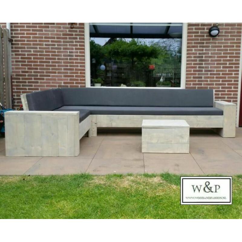 Steigerhouten hoekbank / loungebank incl. Behandeling!