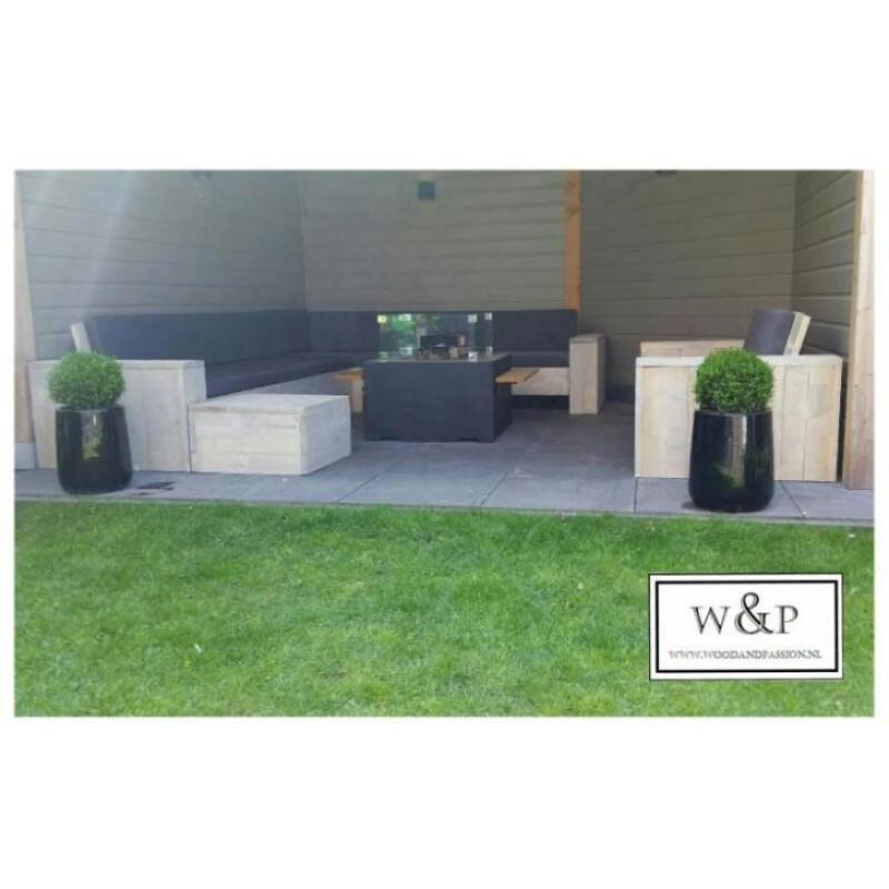 Steigerhouten hoekbank / loungebank incl. Behandeling!