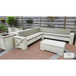 Steigerhouten hoekbank / loungebank incl. Behandeling!
