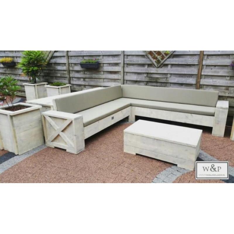 Steigerhouten hoekbank / loungebank incl. Behandeling!