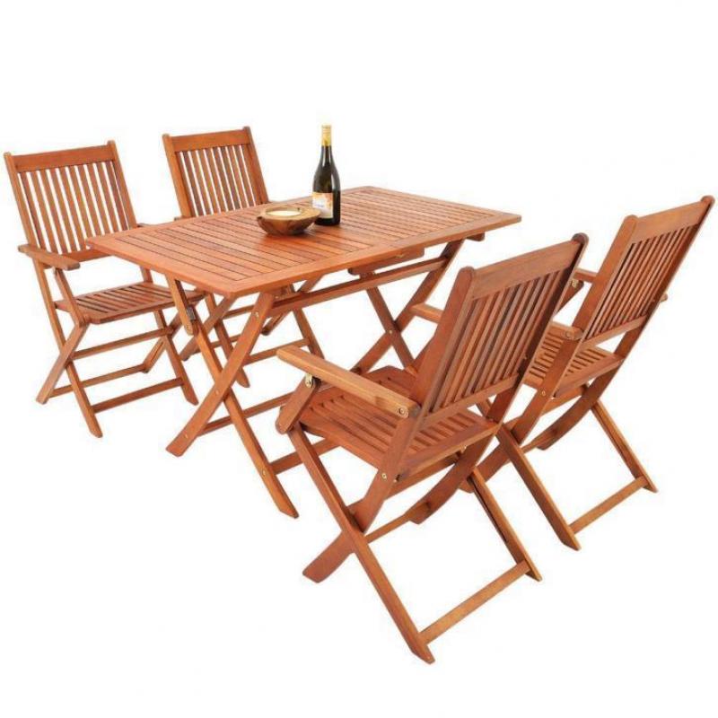 Nieuwe Hardhouten Tuinset : Tafel + 4 stoelen Tuin Set