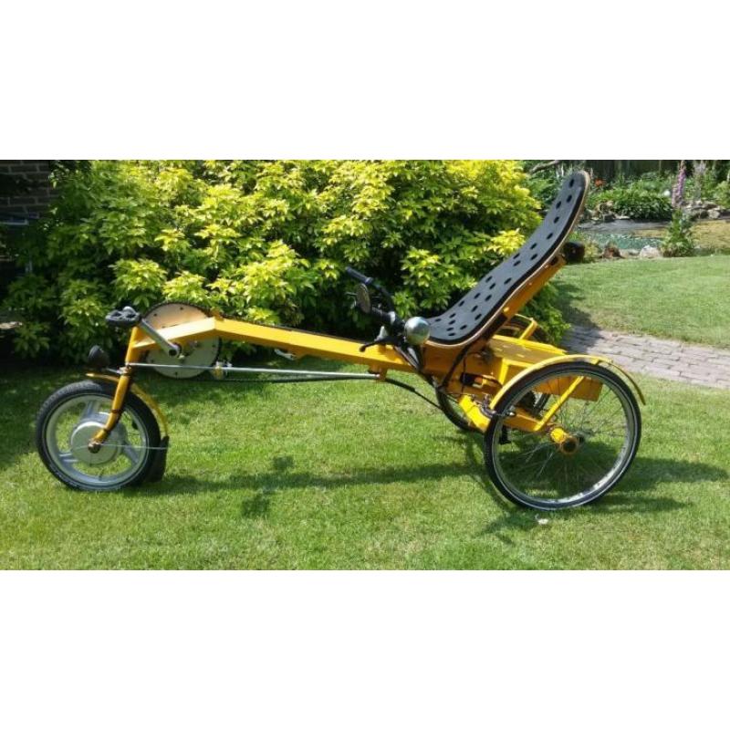 Sinner alumin. driewieler ligfiets met electr. ondersteuning