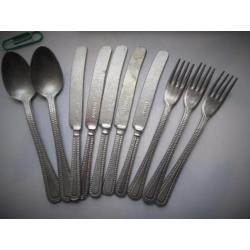 Vintage Aluminium Bestekset in Bestekbak~Poppen set~Vork Mes