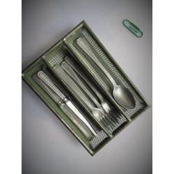 Vintage Aluminium Bestekset in Bestekbak~Poppen set~Vork Mes