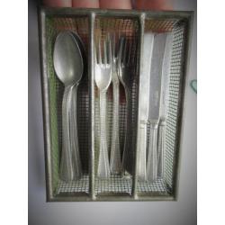 Vintage Aluminium Bestekset in Bestekbak~Poppen set~Vork Mes