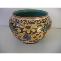 Gouda plateel plantenpot/ cachepot jr.1947 met decor majoma