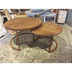 Salontafel bijzettafel SET | Brix Jack - Koper + hout rond !