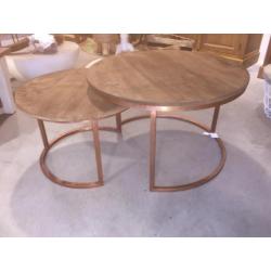 Salontafel bijzettafel SET | Brix Jack - Koper + hout rond !
