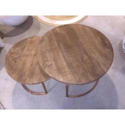 Salontafel bijzettafel SET | Brix Jack - Koper + hout rond !
