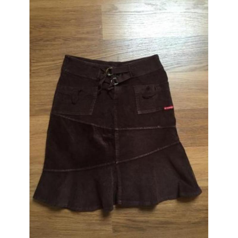 Bruine rib stof rok maat L