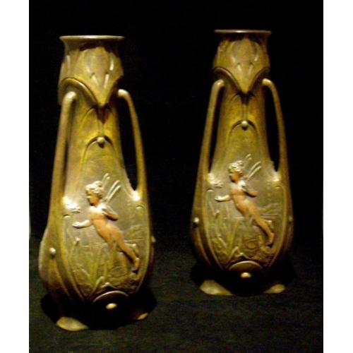 Twee identieke vazen: J. Garnier, Art Nouveau-Art Deco