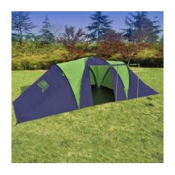 Polyester 9-persoons kampeertent (blauw/groen)
