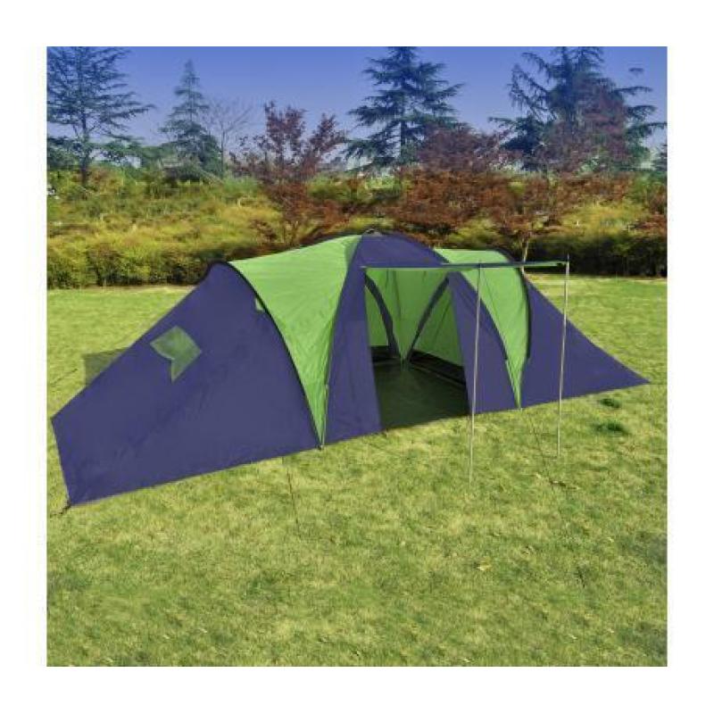 Polyester 9-persoons kampeertent (blauw/groen)