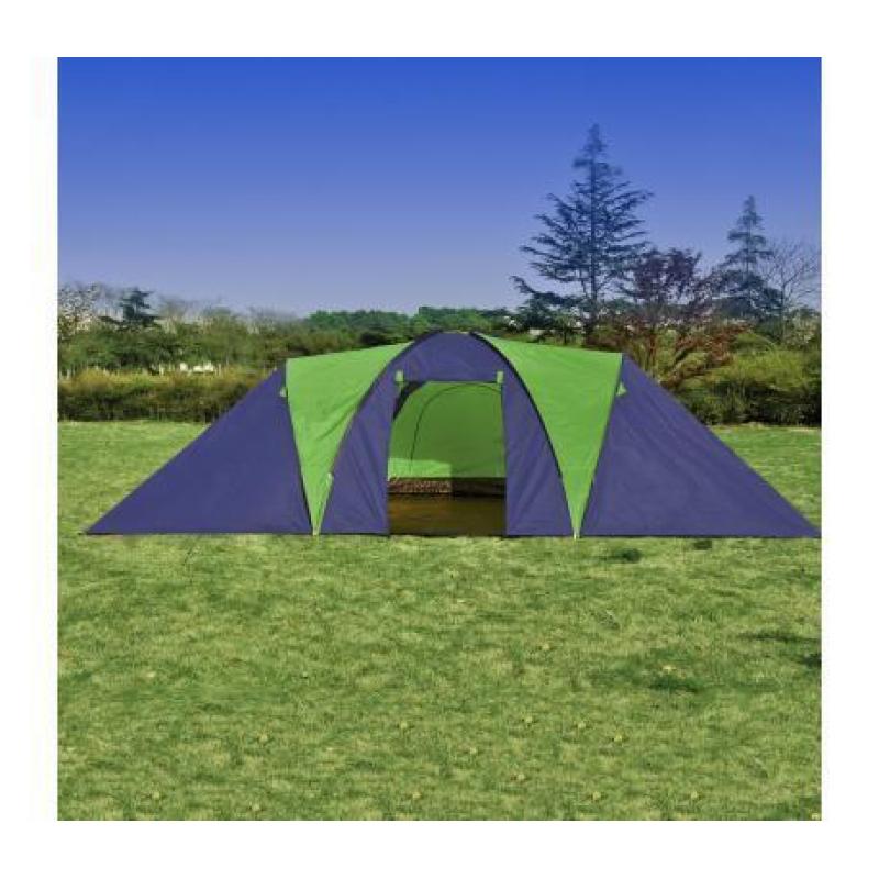 Polyester 9-persoons kampeertent (blauw/groen)