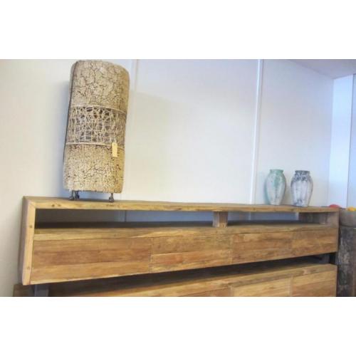 Oud teak tv-dressoir 250 cm, 4 blinde laden
