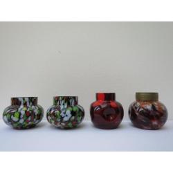 Boheems art deco vaasjes - spatter glas