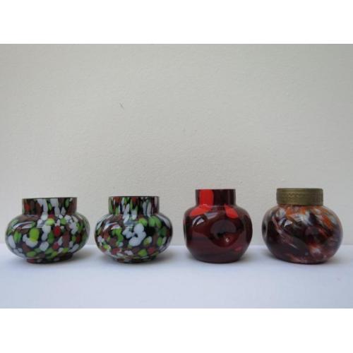 Boheems art deco vaasjes - spatter glas