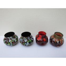 Boheems art deco vaasjes - spatter glas