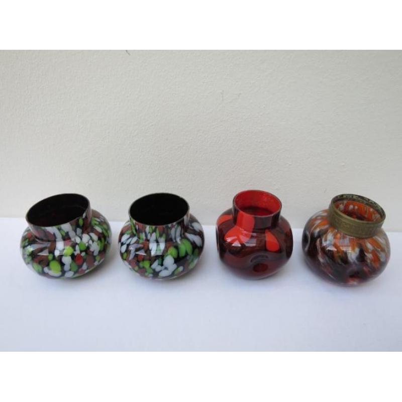 Boheems art deco vaasjes - spatter glas