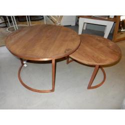 Salontafel bijzettafel SET | Brix Jack - Koper + hout rond !