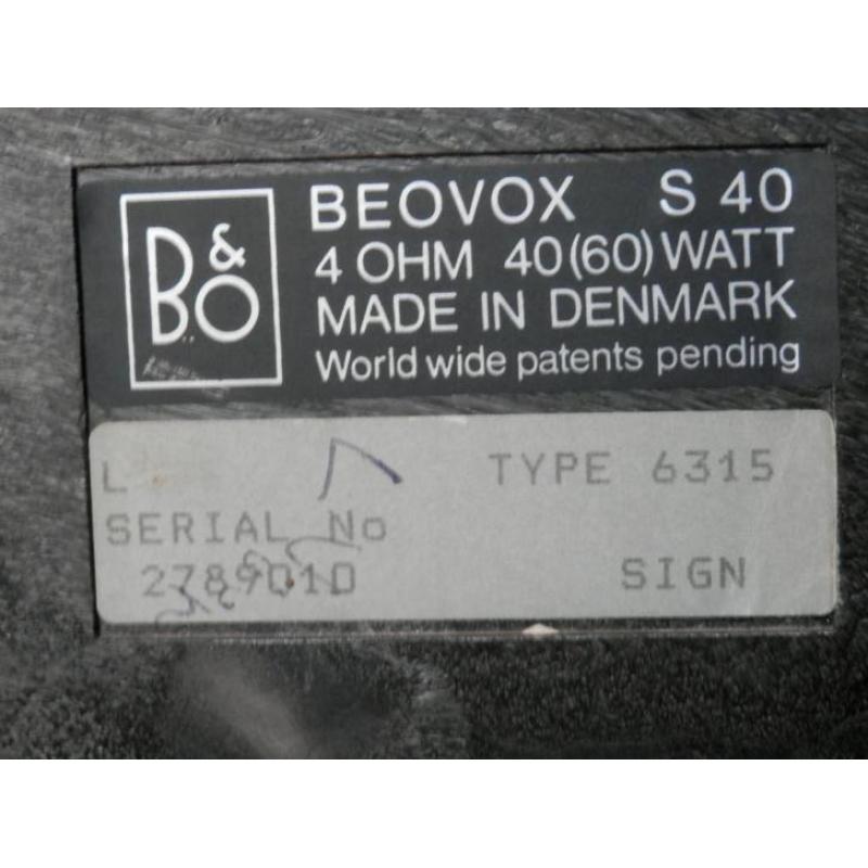 B&O Beovox S40 speakerset, type 6315, 60w, 4 ohm. I.z.g.st.