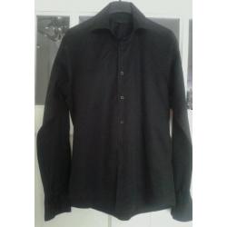 Effen zwart overhemd van Jack & Jones mt S stretch slim fit