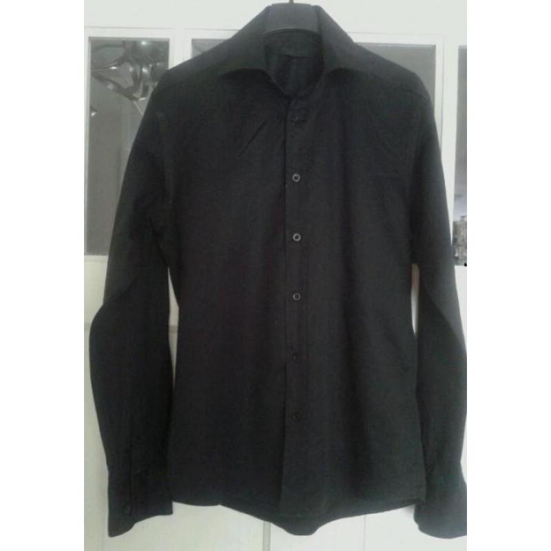 Effen zwart overhemd van Jack & Jones mt S stretch slim fit