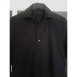 Effen zwart overhemd van Jack & Jones mt S stretch slim fit