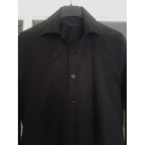 Effen zwart overhemd van Jack & Jones mt S stretch slim fit
