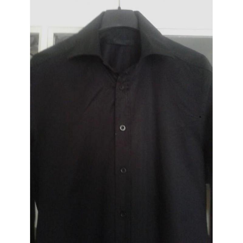 Effen zwart overhemd van Jack & Jones mt S stretch slim fit