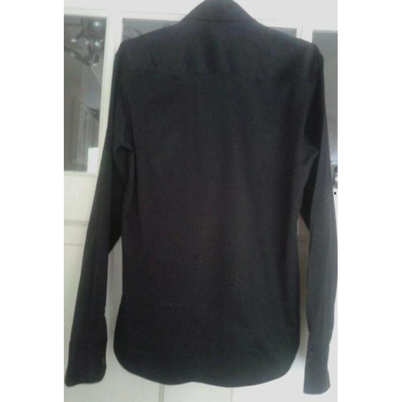 Effen zwart overhemd van Jack & Jones mt S stretch slim fit